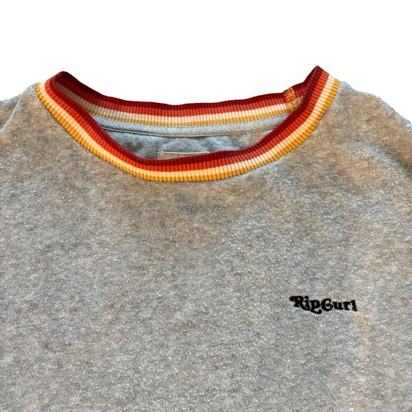 Rip Curl Grey Crewneck Sweatshirt Retro Stripe Trim - Picture 4 of 5